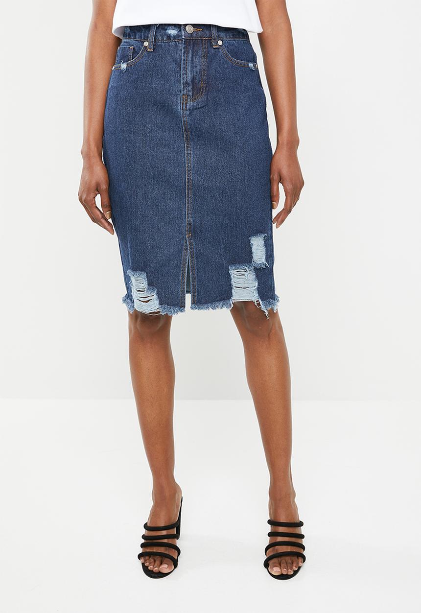 STYLE REPUBLIC - Rip and repair midi skirt - blue