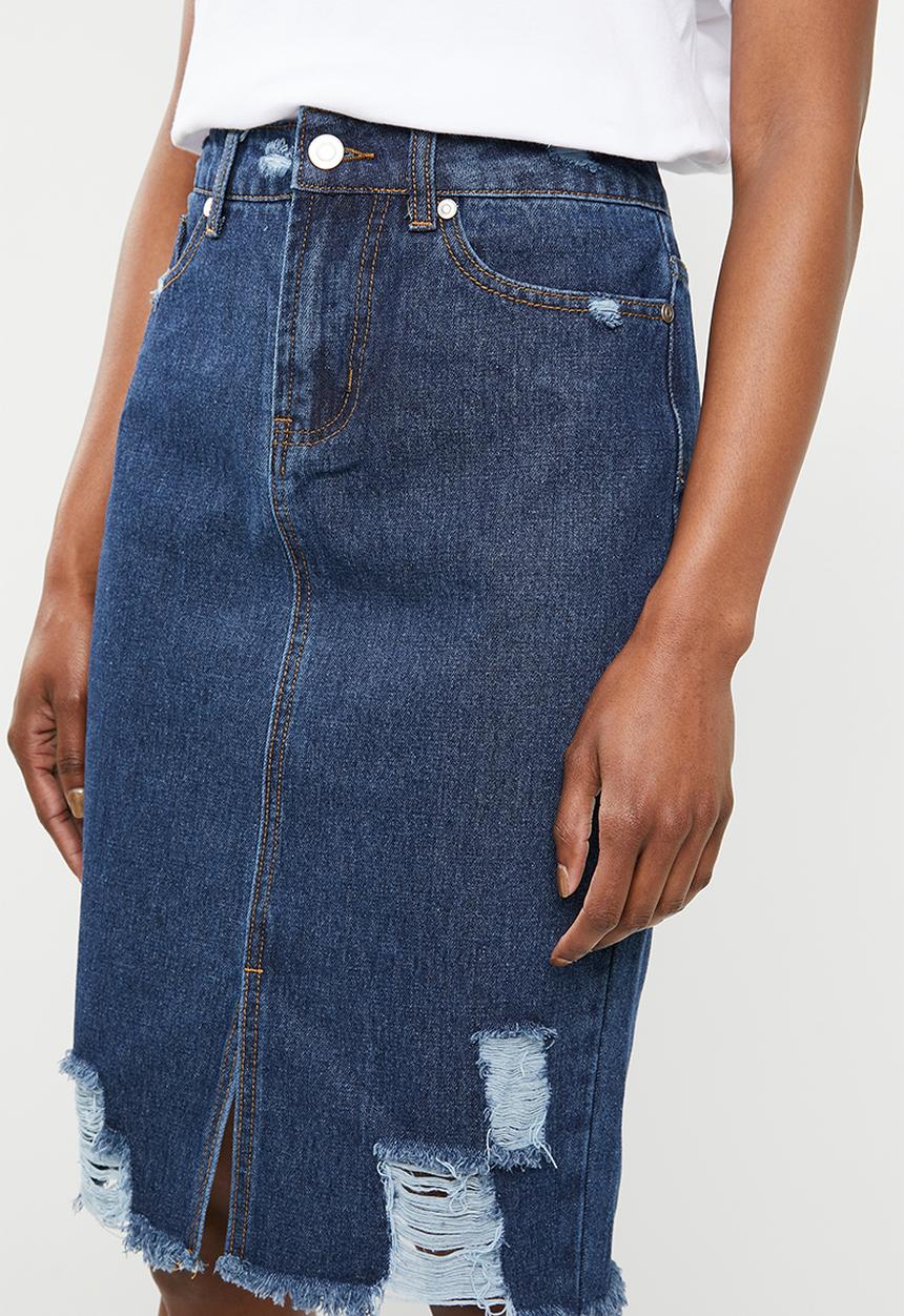 STYLE REPUBLIC - Rip and repair midi skirt - blue