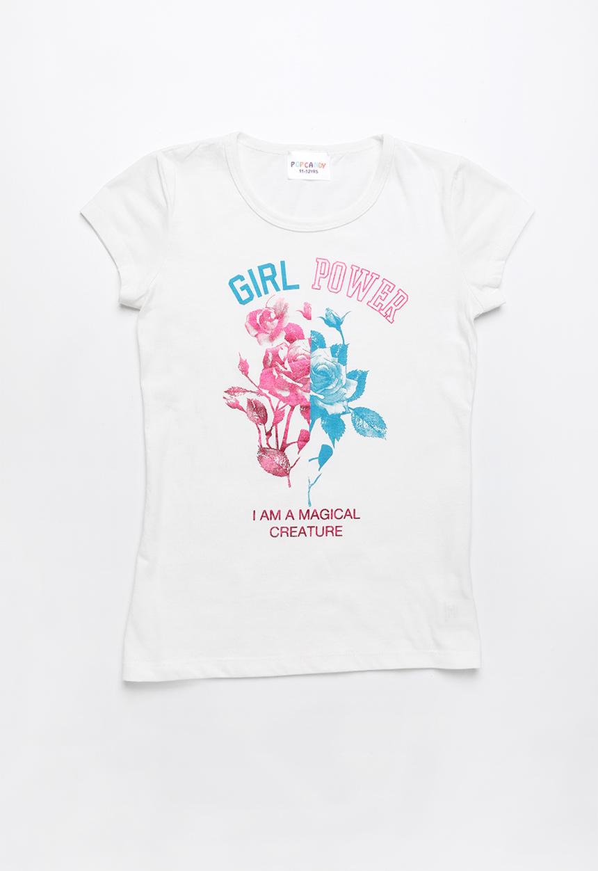 Pop Candy - Girl power printed short sleeve tee - white