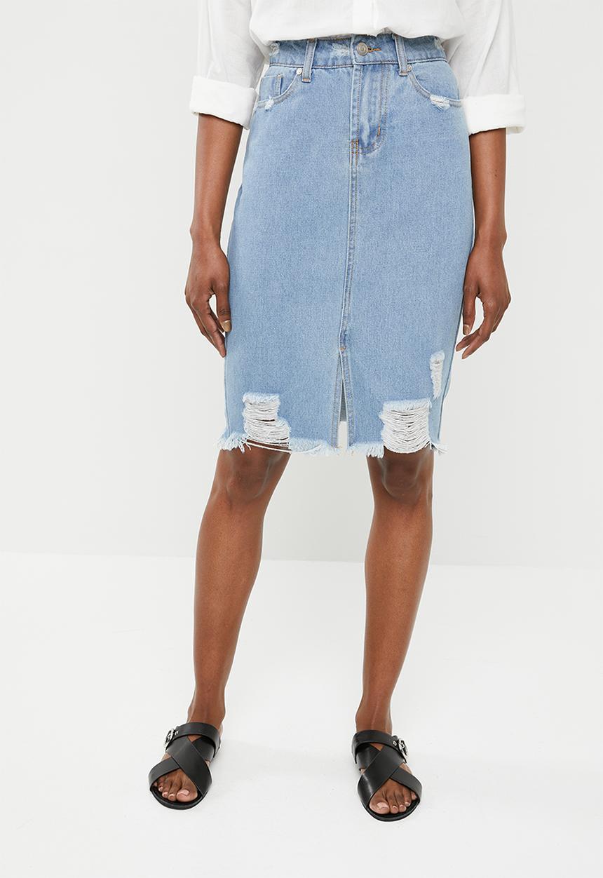 STYLE REPUBLIC - Rip and repair midi skirt - blue