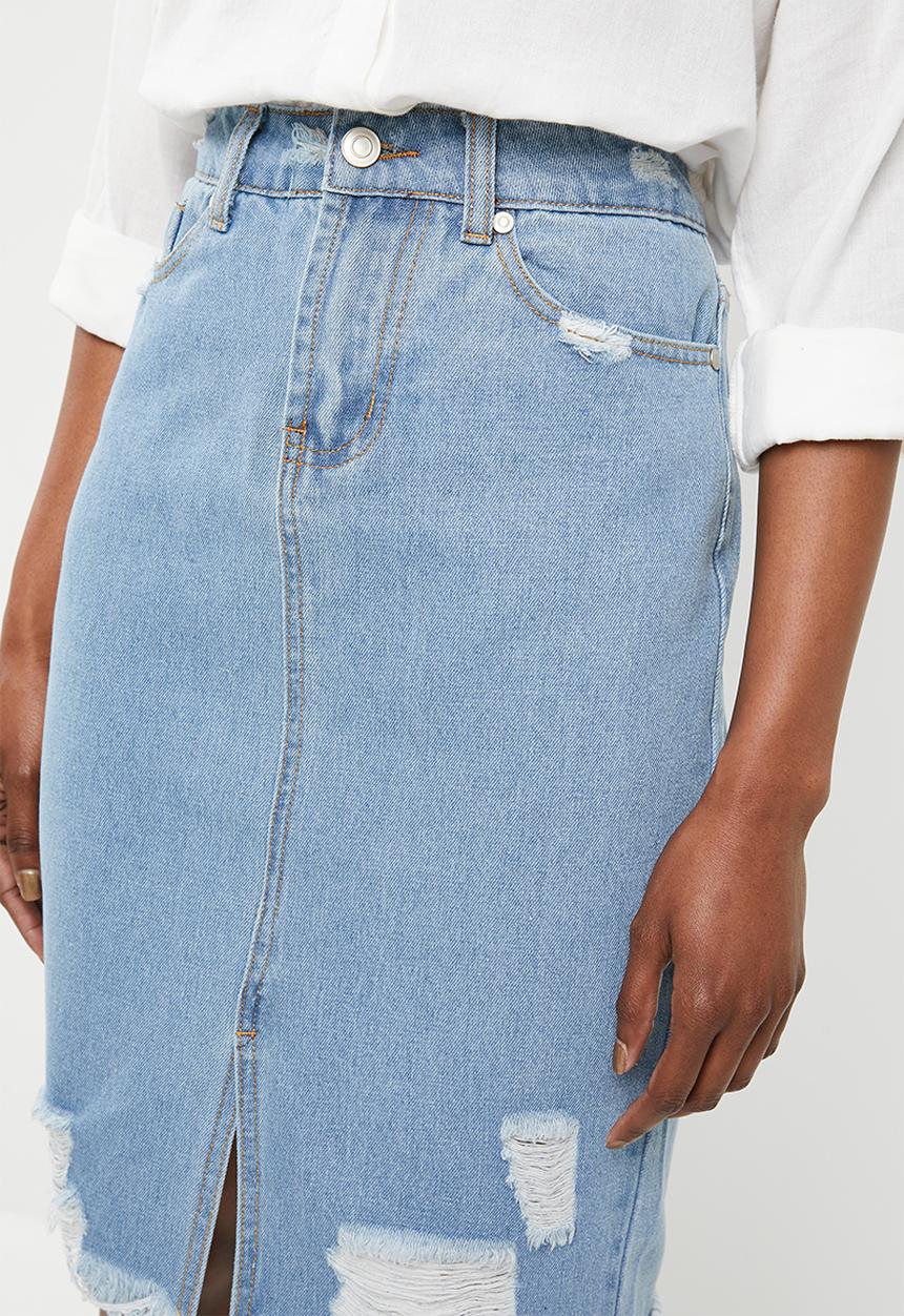 STYLE REPUBLIC - Rip and repair midi skirt - blue