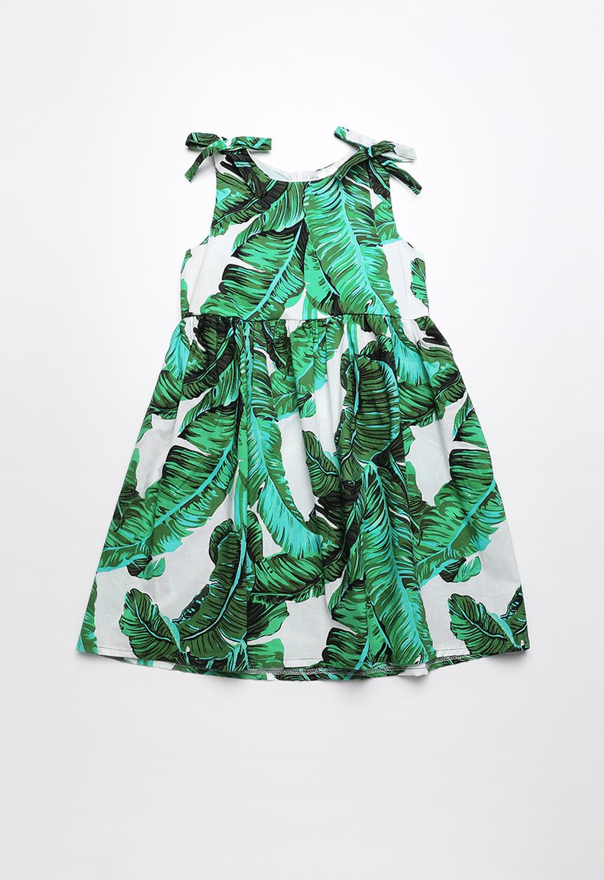 Pop Candy - Palm leaf printed dress - green