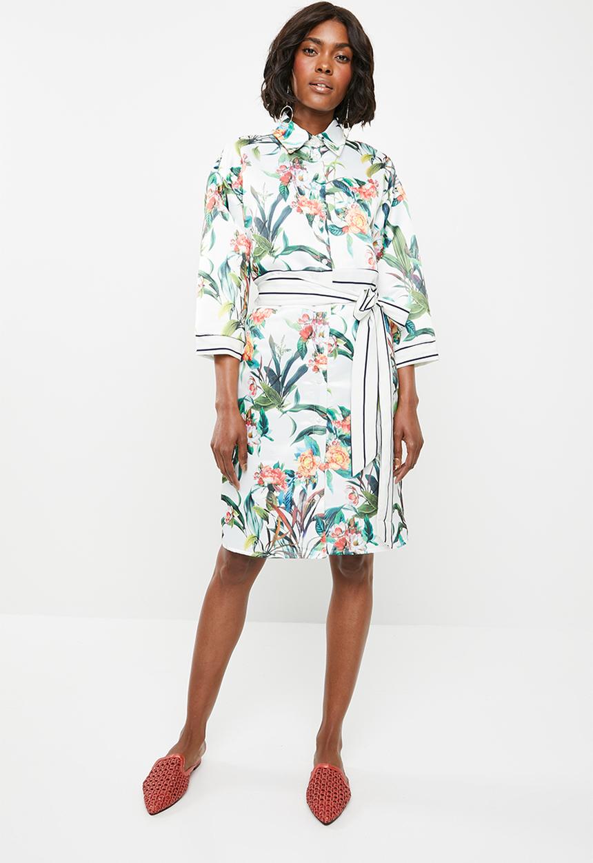 STYLE REPUBLIC - Shirt dress with contrast belt - white floral