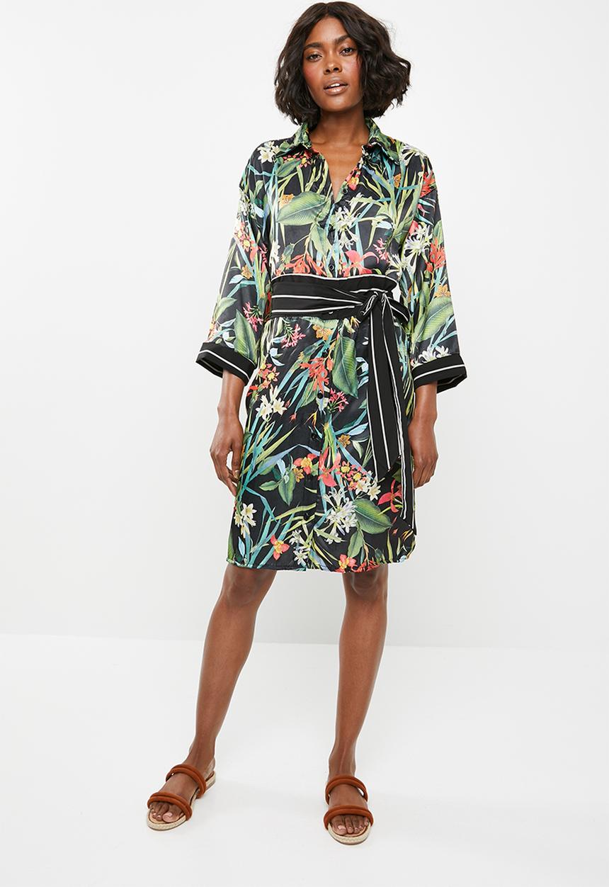 STYLE REPUBLIC - Shirt dress with contrast belt - black floral