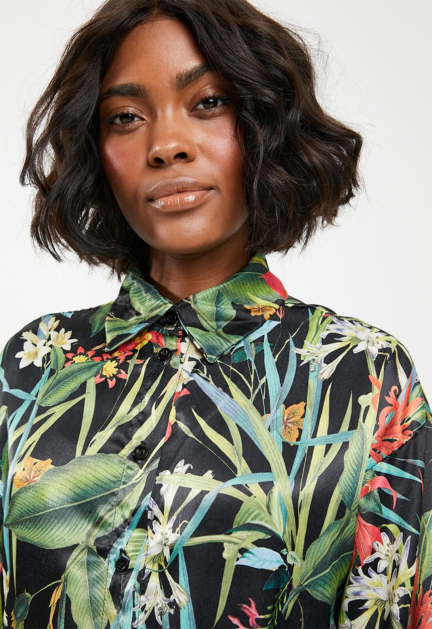 STYLE REPUBLIC - Shirt dress with contrast belt - black floral