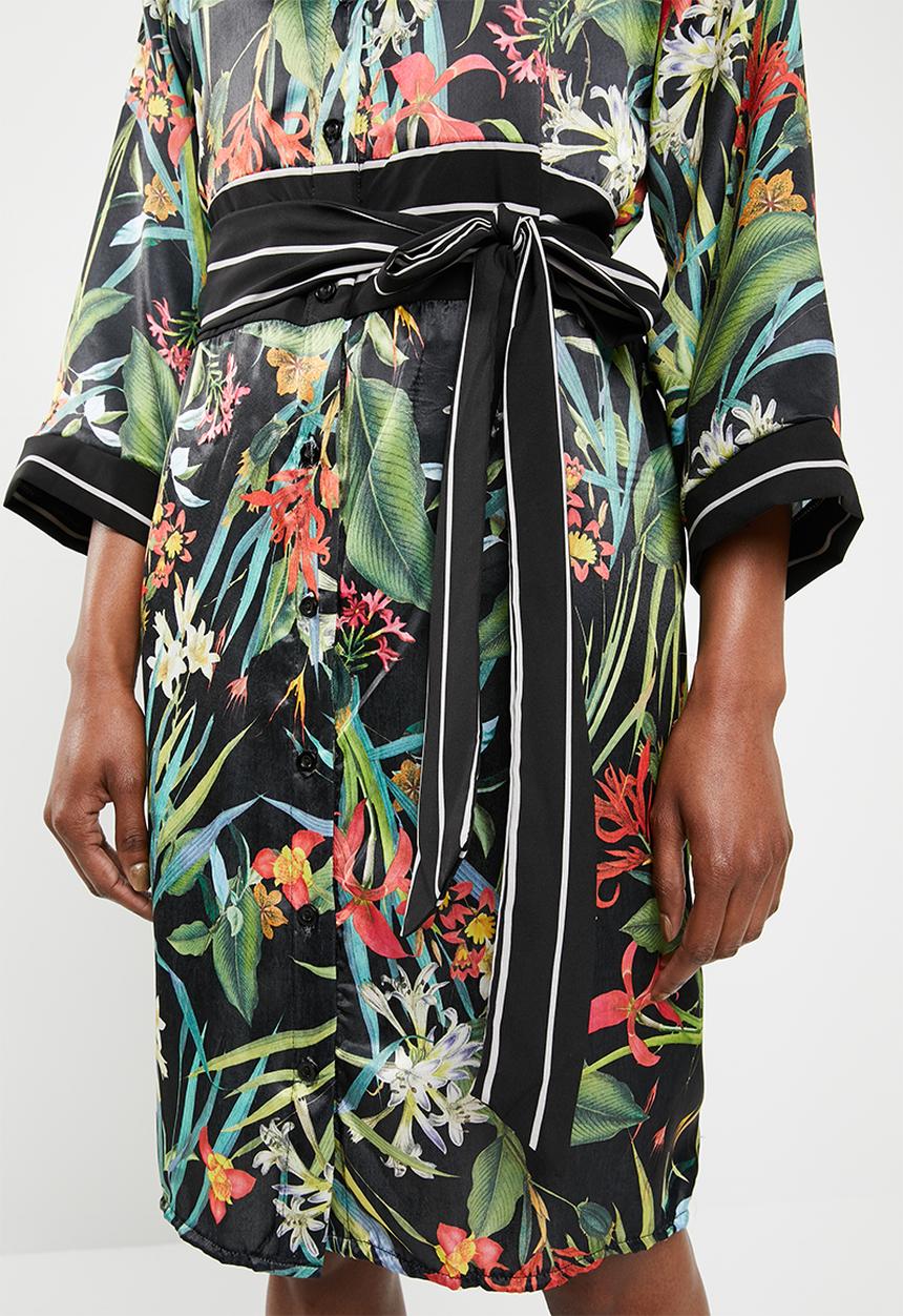 STYLE REPUBLIC - Shirt dress with contrast belt - black floral