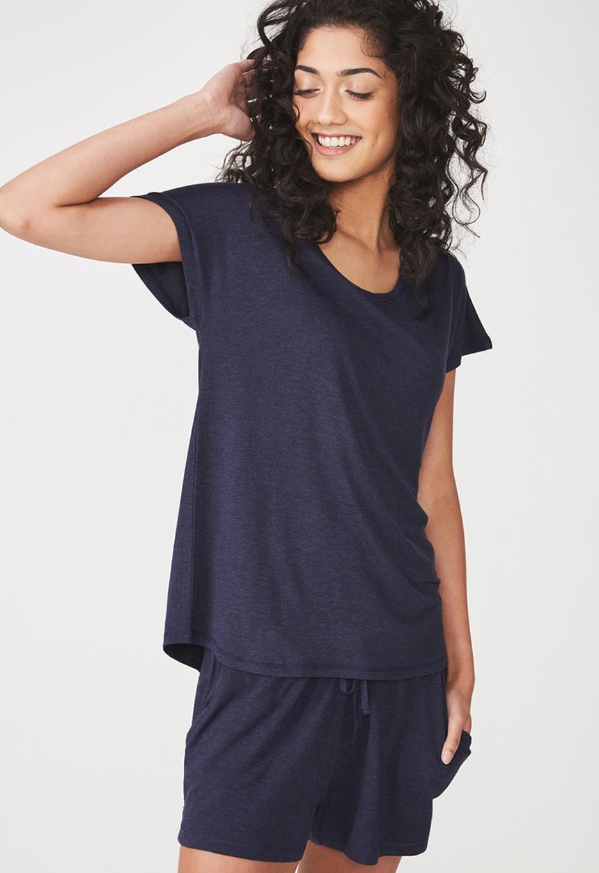 Cotton On - Sleep recovery cap sleeve tee - navy