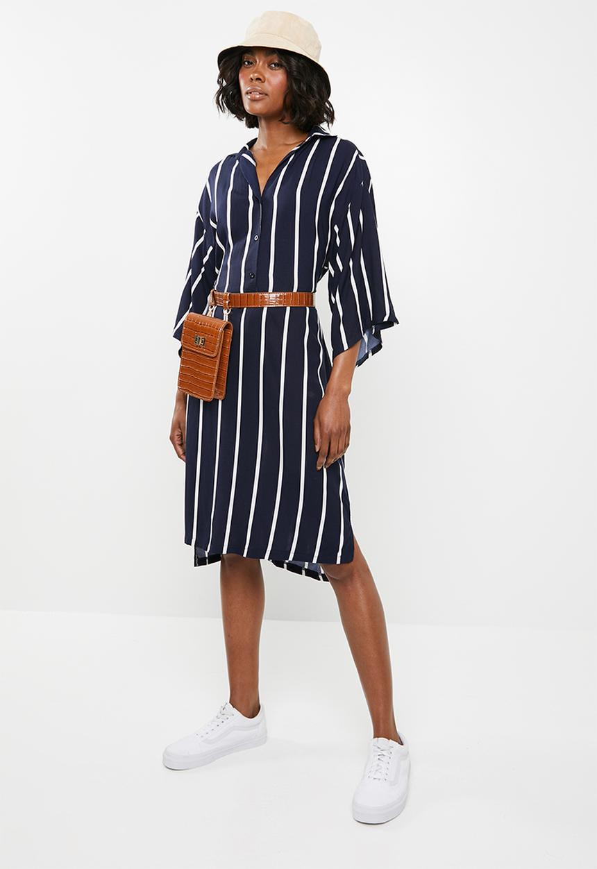STYLE REPUBLIC - Self-tie shirt dress - navy and white stripe