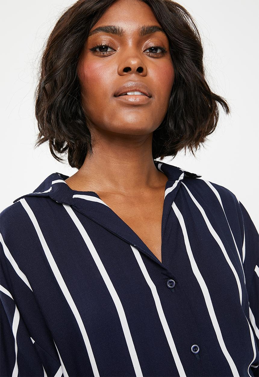 STYLE REPUBLIC - Self-tie shirt dress - navy and white stripe