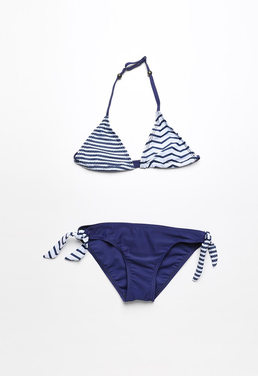 Pop Candy - Printed colour block bikini - navy