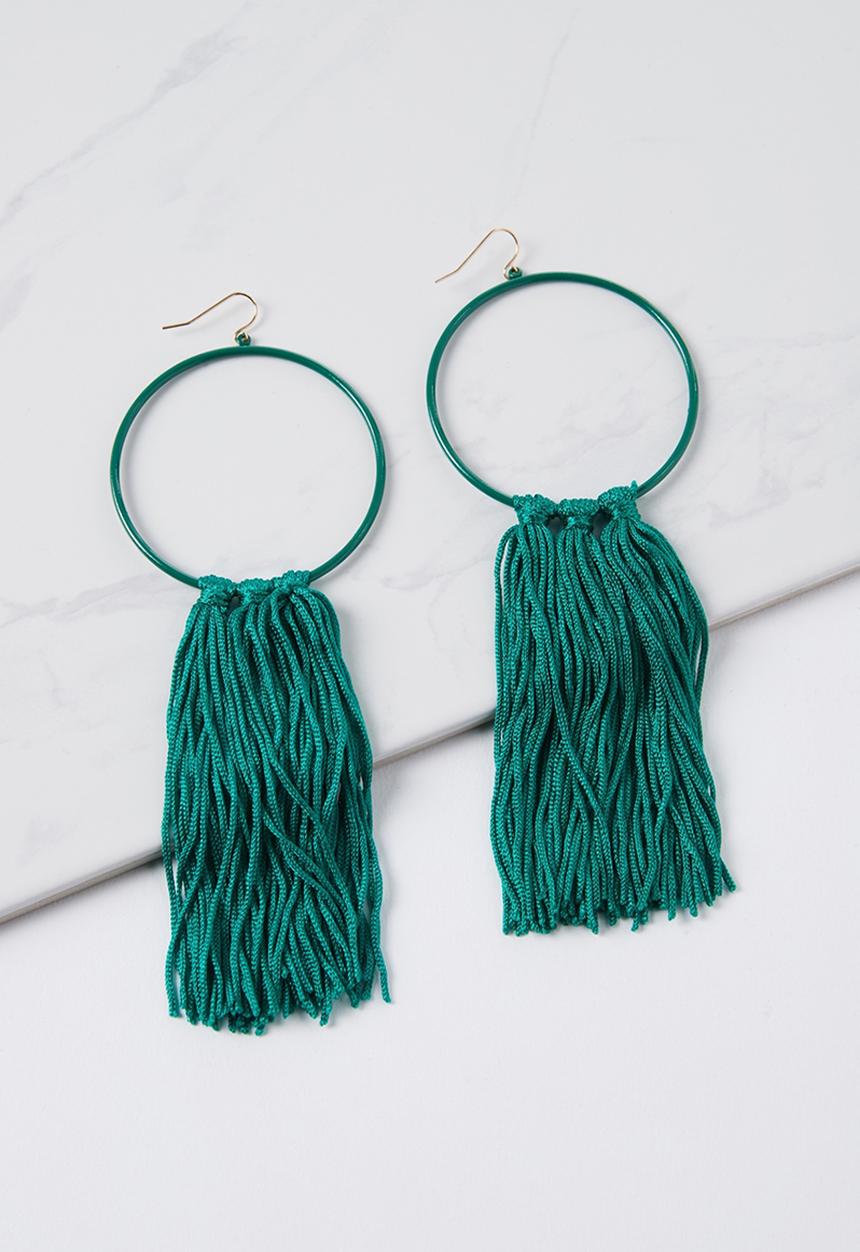 Cotton On - Runway tassel statement earring - green