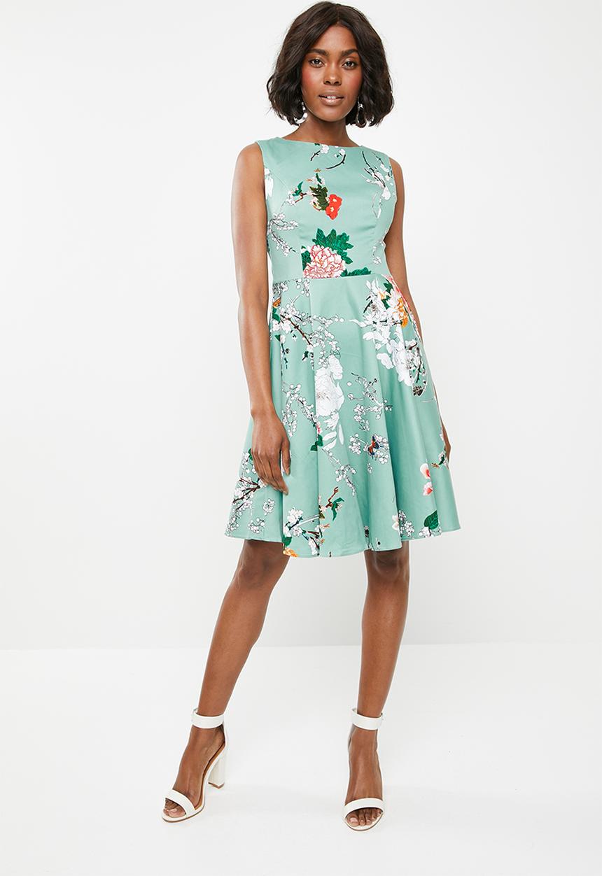 Revenge - Floral fit and flare dress - blue