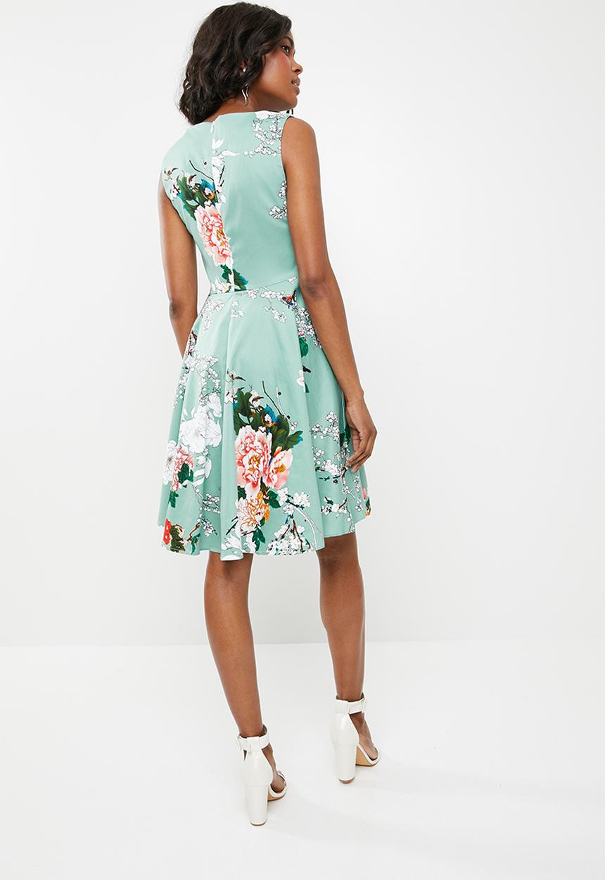 Revenge - Floral fit and flare dress - blue
