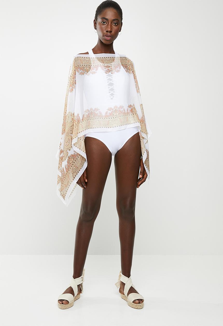 Lithe - Border print kaftan - white