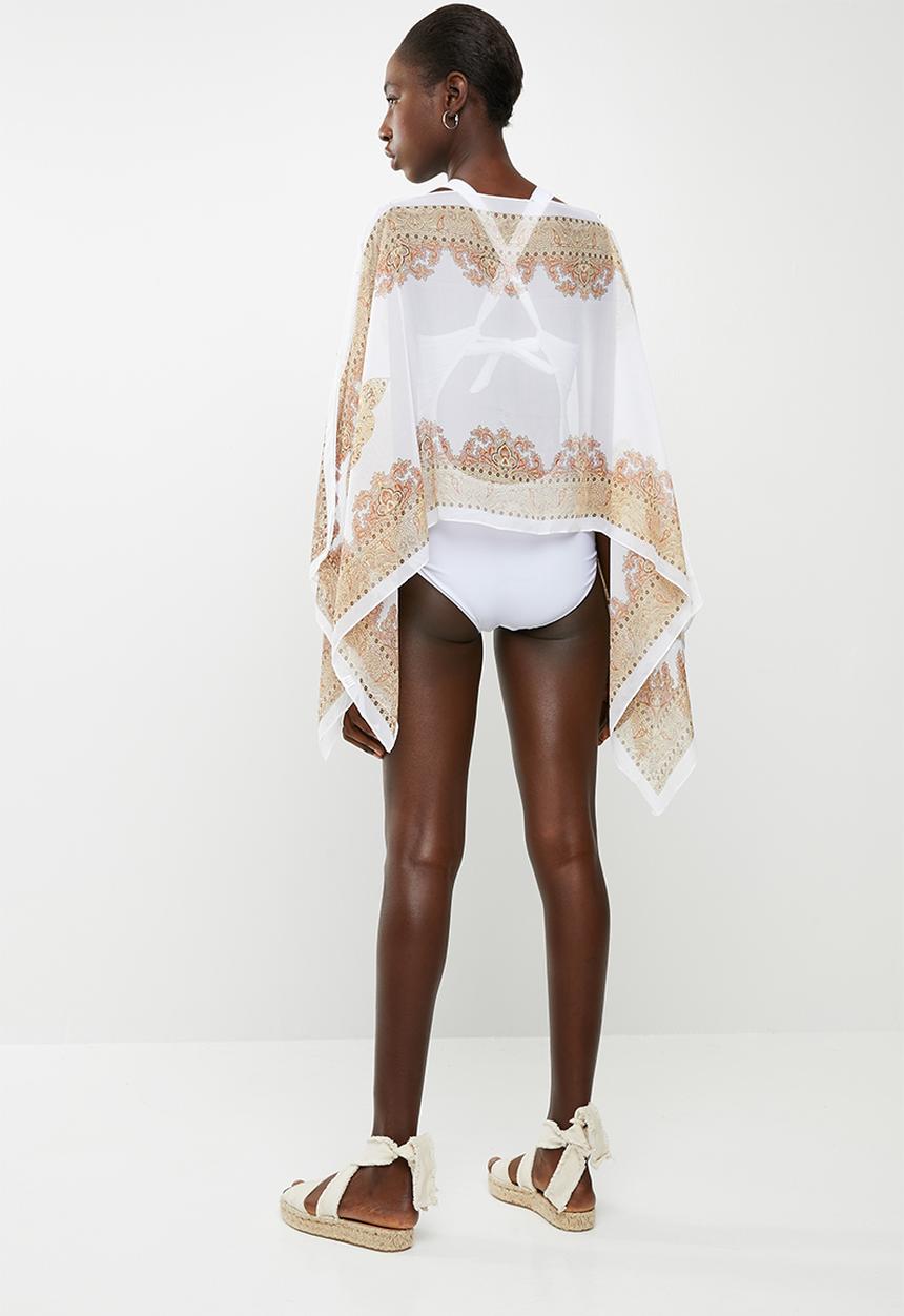 Lithe - Border print kaftan - white