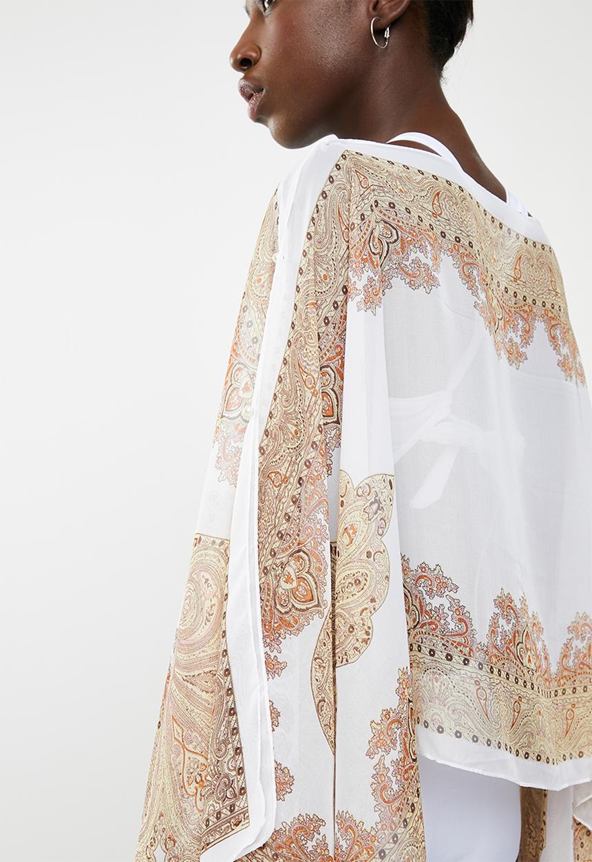 Lithe - Border print kaftan - white