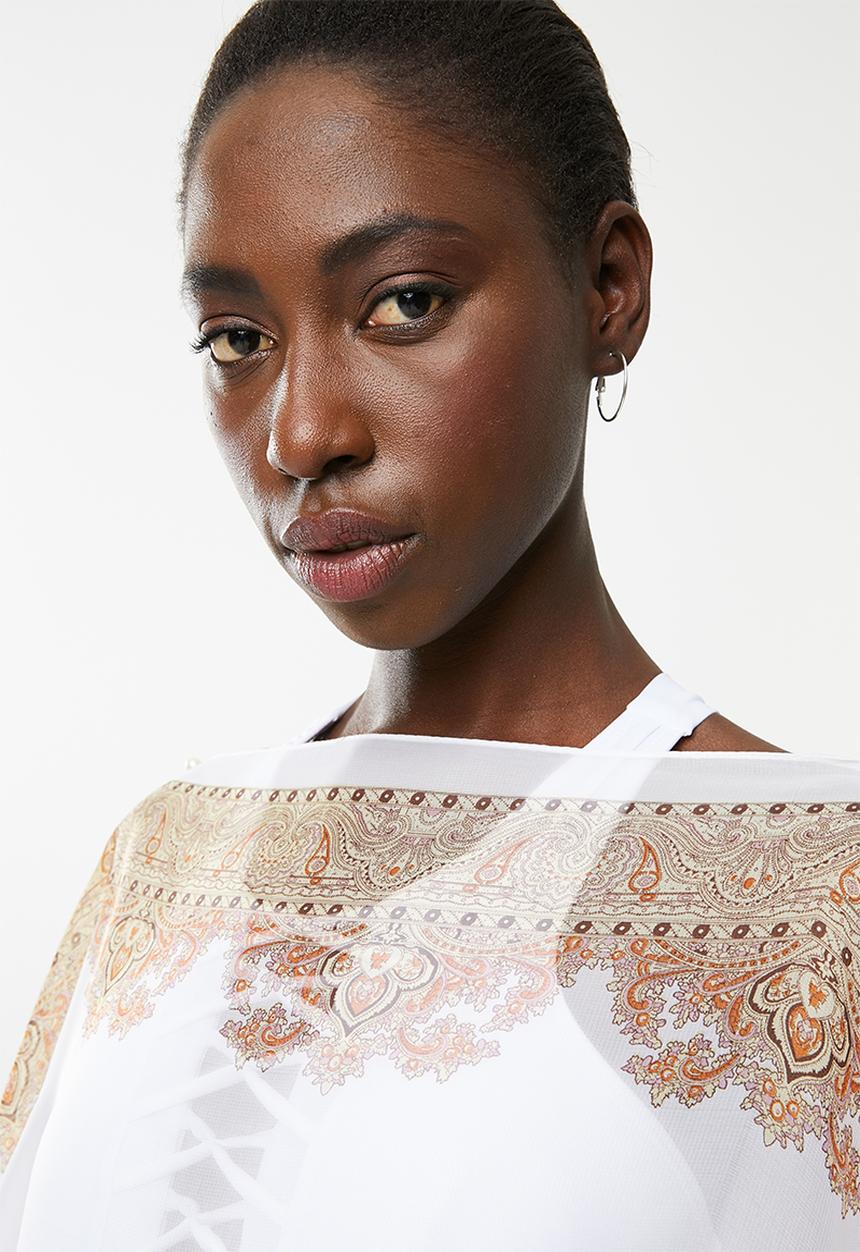 Lithe - Border print kaftan - white