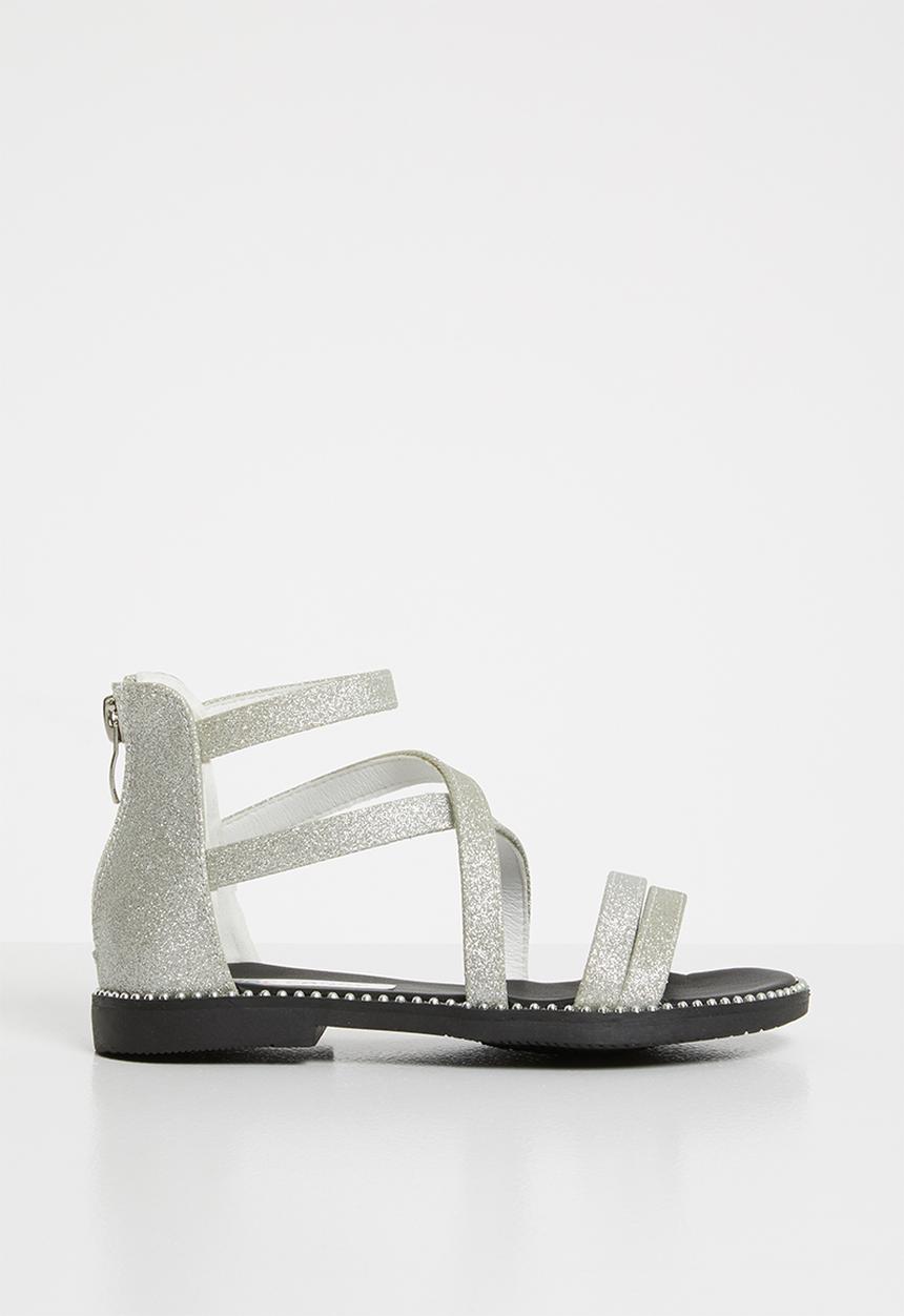 Pop Candy - Kids glitter gladiator flat sandal - silver