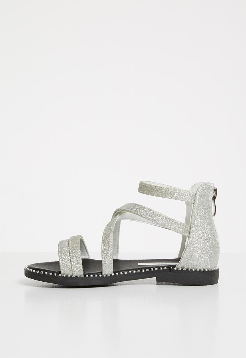 Pop Candy - Kids glitter gladiator flat sandal - silver