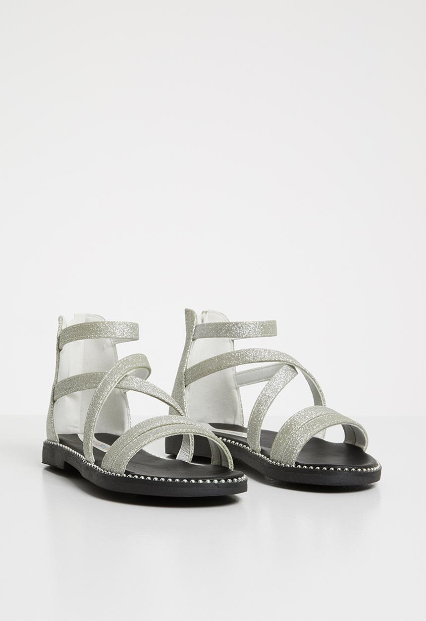 Pop Candy - Kids glitter gladiator flat sandal - silver