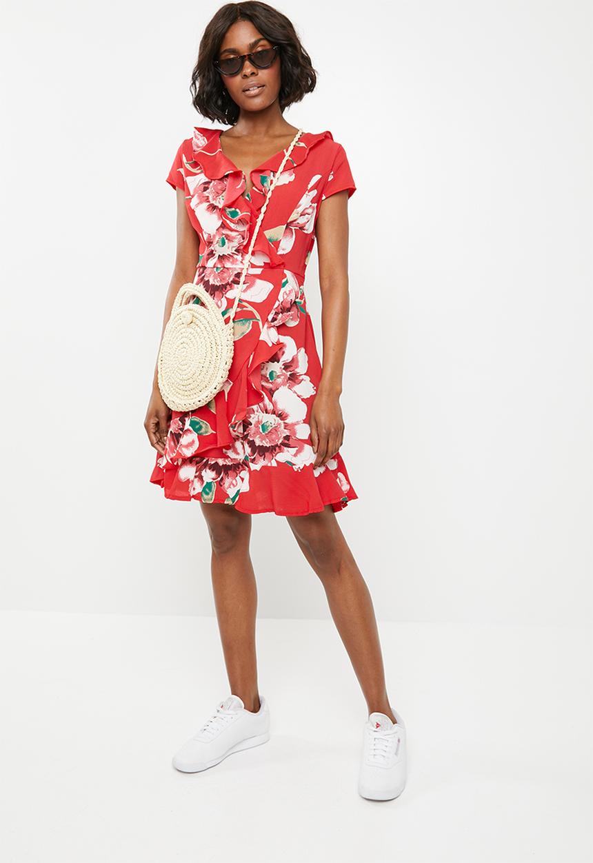 Revenge - Frilled wrap over dress - red