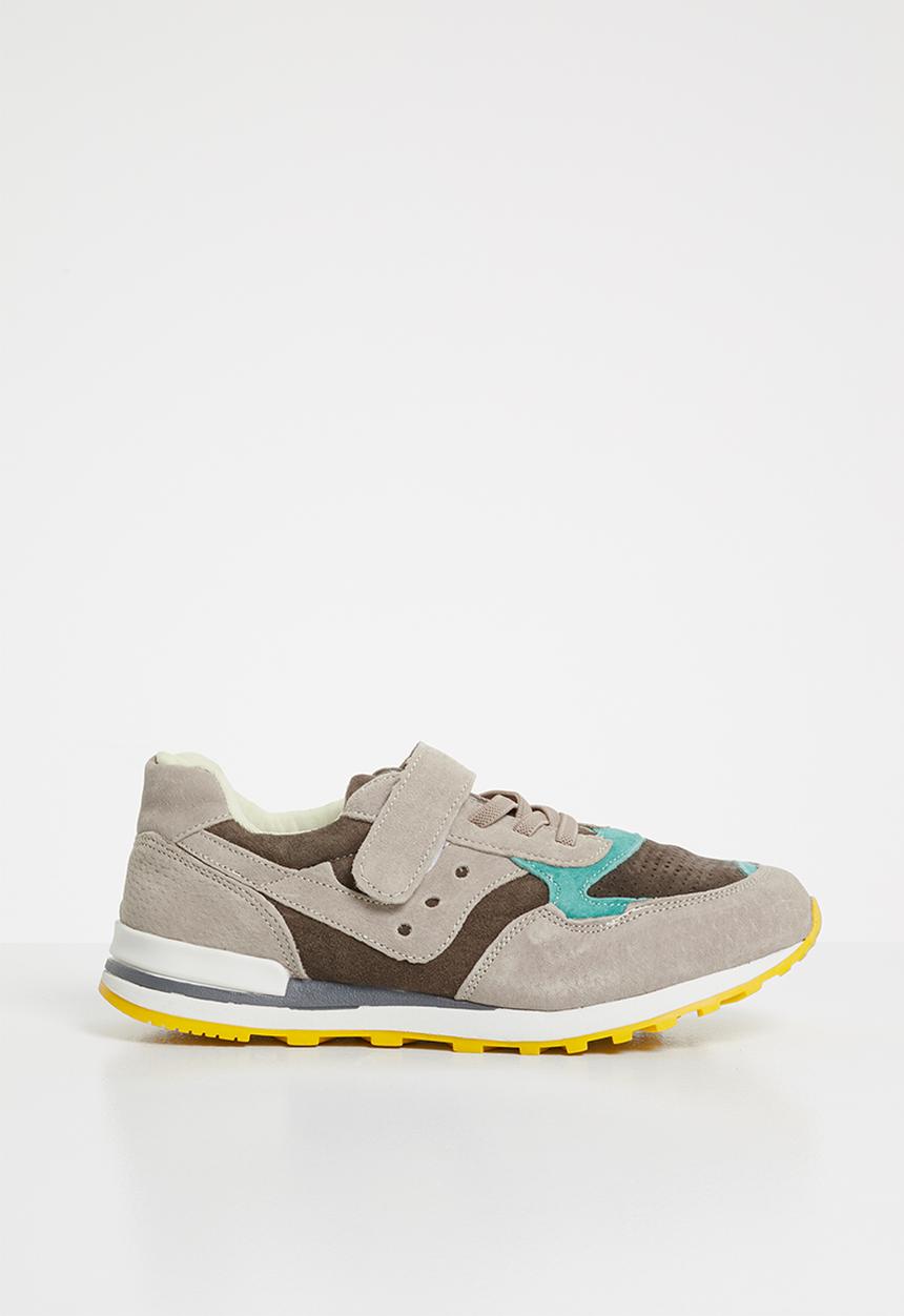 Pop Candy - Leather combo strap and lace sneaker - green & grey