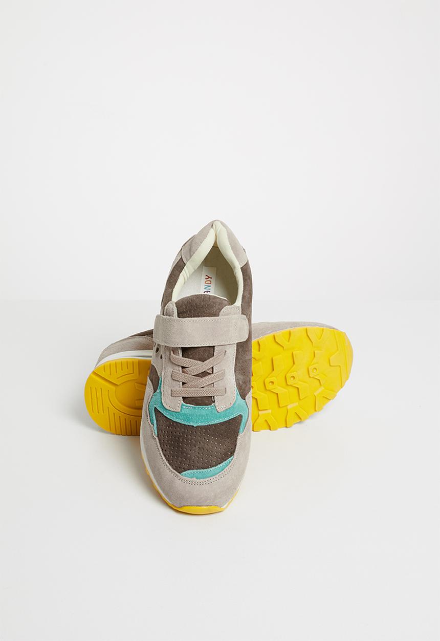 Pop Candy - Leather combo strap and lace sneaker - green & grey