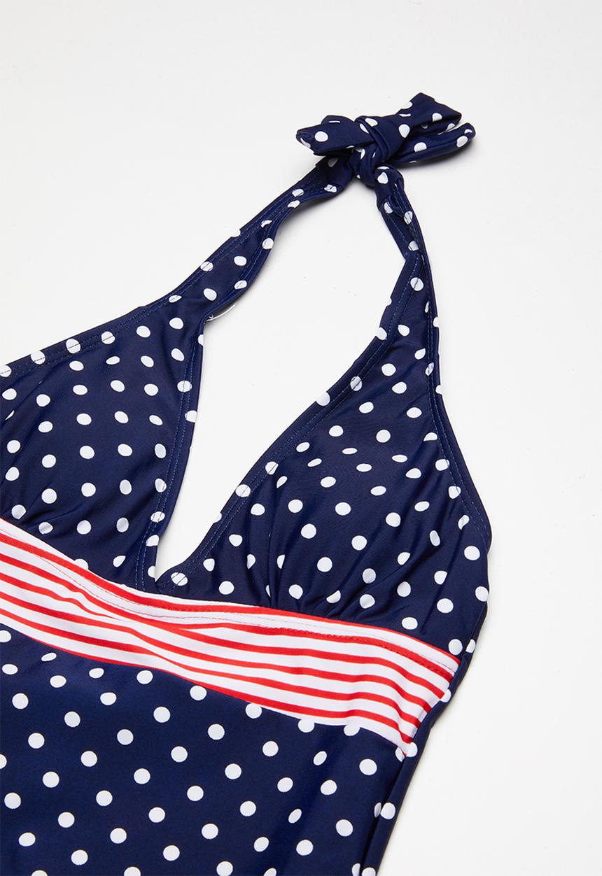 Pop Candy - Polka dot halter  neck swimsuit - navy