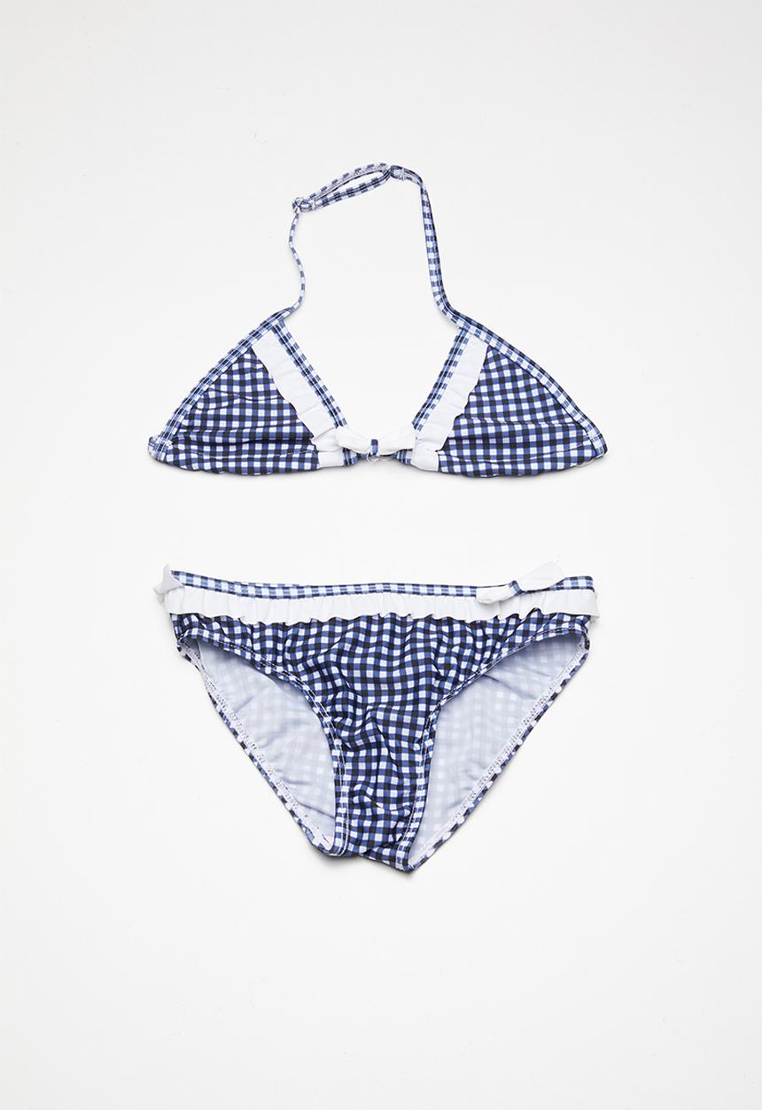 Pop Candy - Gingham check frill bikini - blue & white