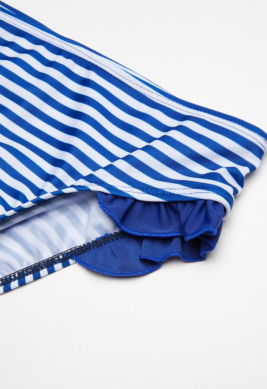 Pop Candy - Striped bikini set with frill detail - blue & white