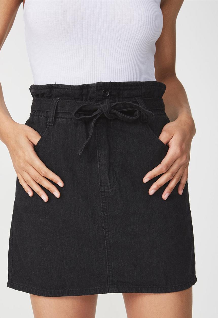 Cotton On - Paperbag denim skirt - black