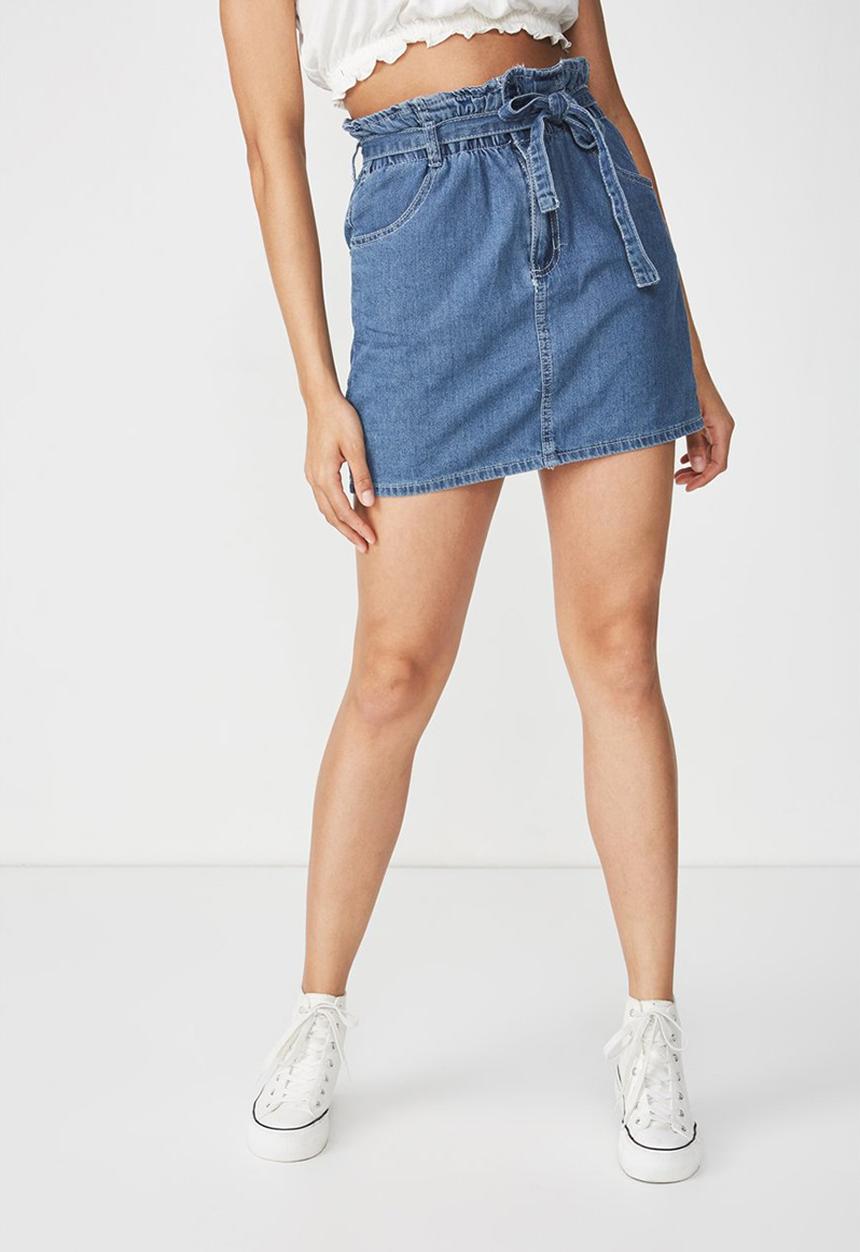 Cotton On - Paperbag denim skirt - blue