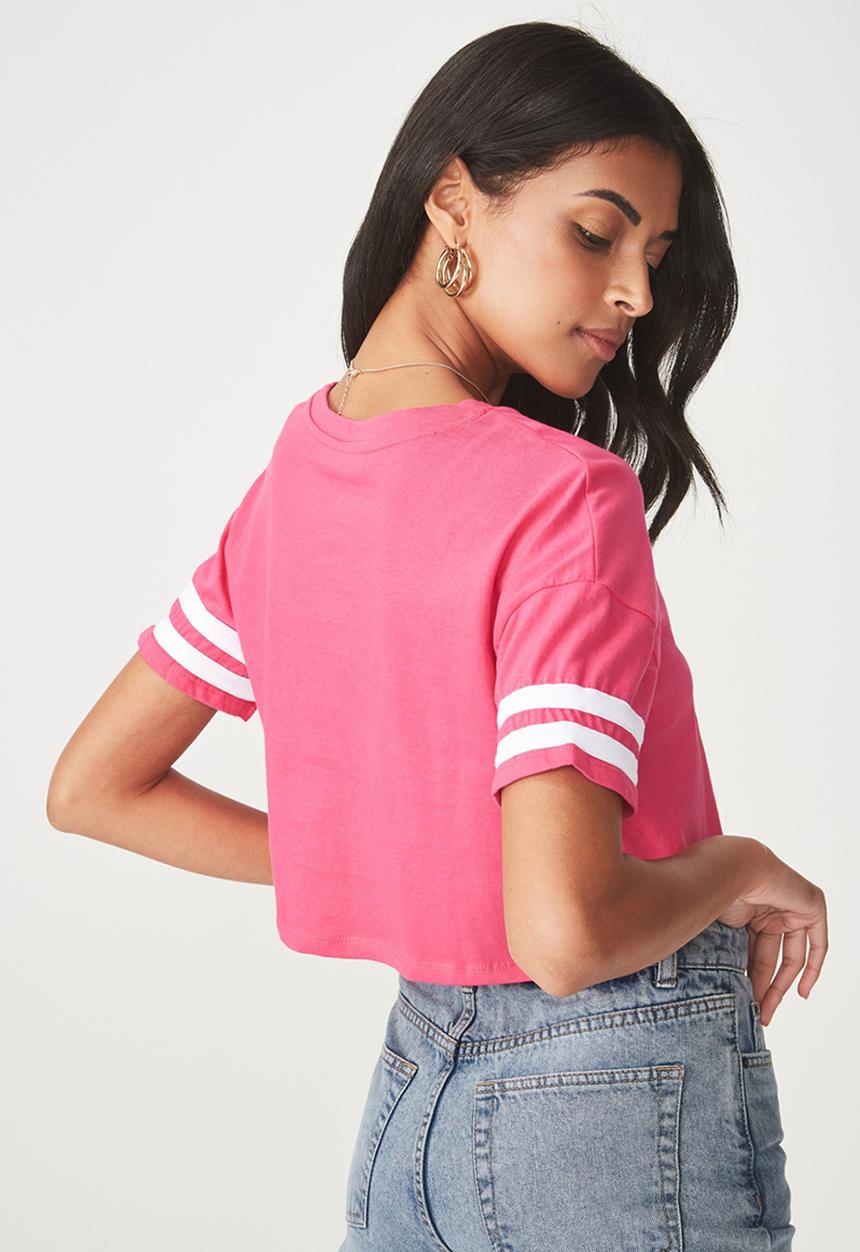 Supré  - Loose crop stripe sleeve tee - pink
