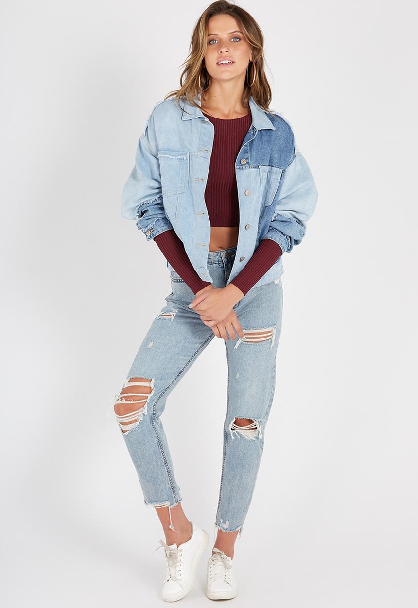 Supré  - Luxe rib long sleeve crop - burgundy
