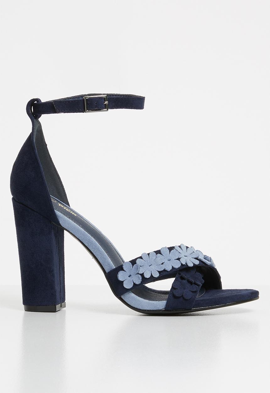 Plum - Ankle strap flower detail heels - blue