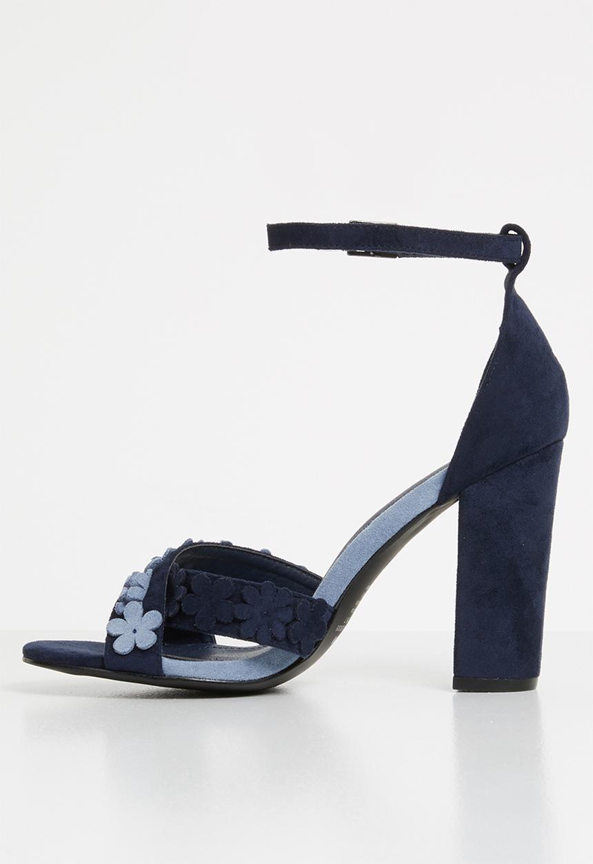 Plum - Ankle strap flower detail heels - blue