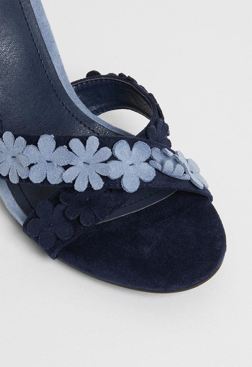 Plum - Ankle strap flower detail heels - blue