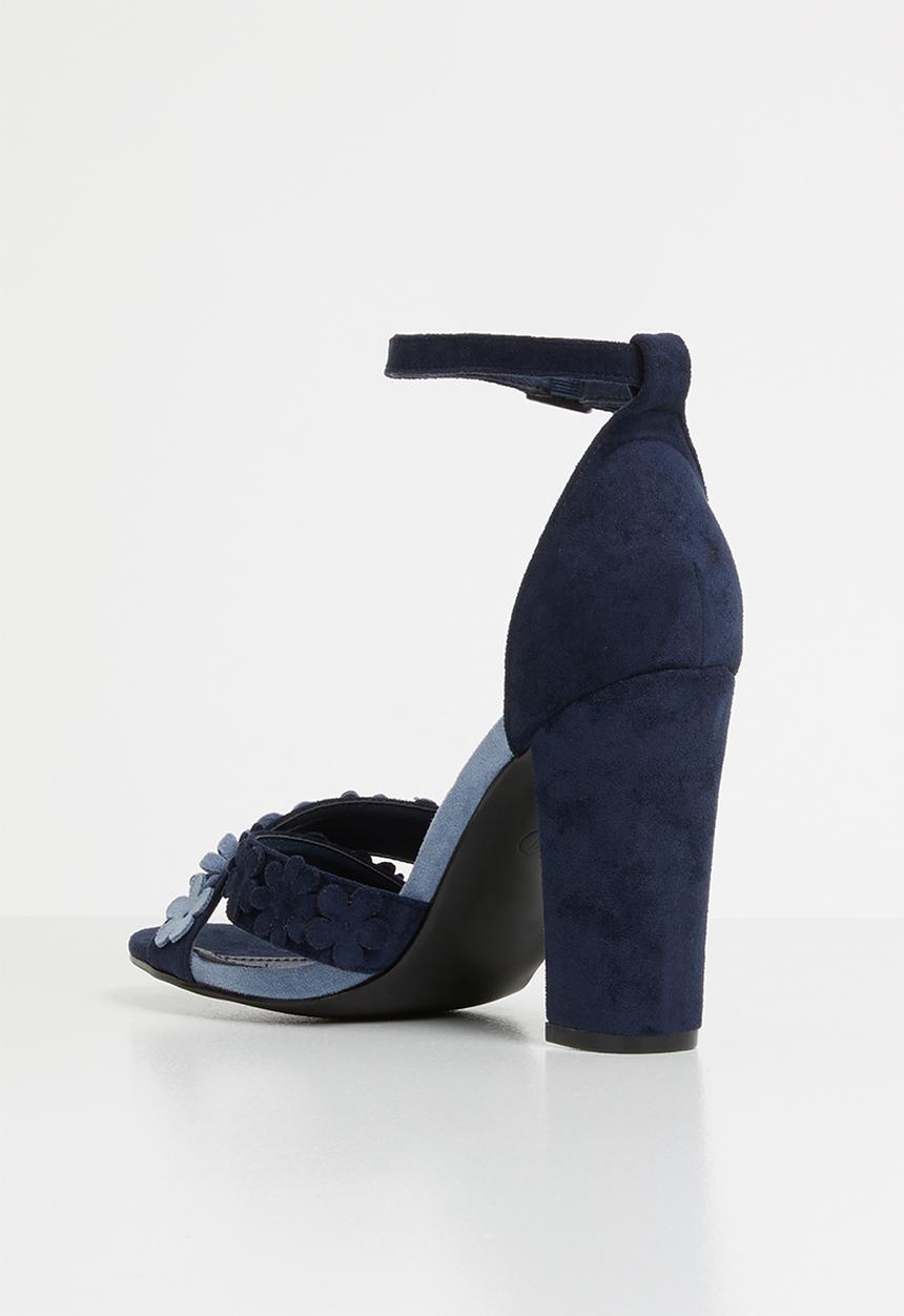 Plum - Ankle strap flower detail heels - blue