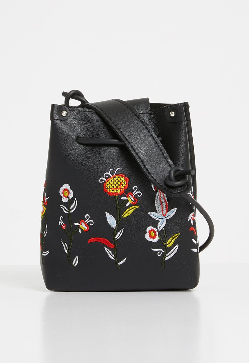Superbalist - Claire floral embroidered bag  PU - black