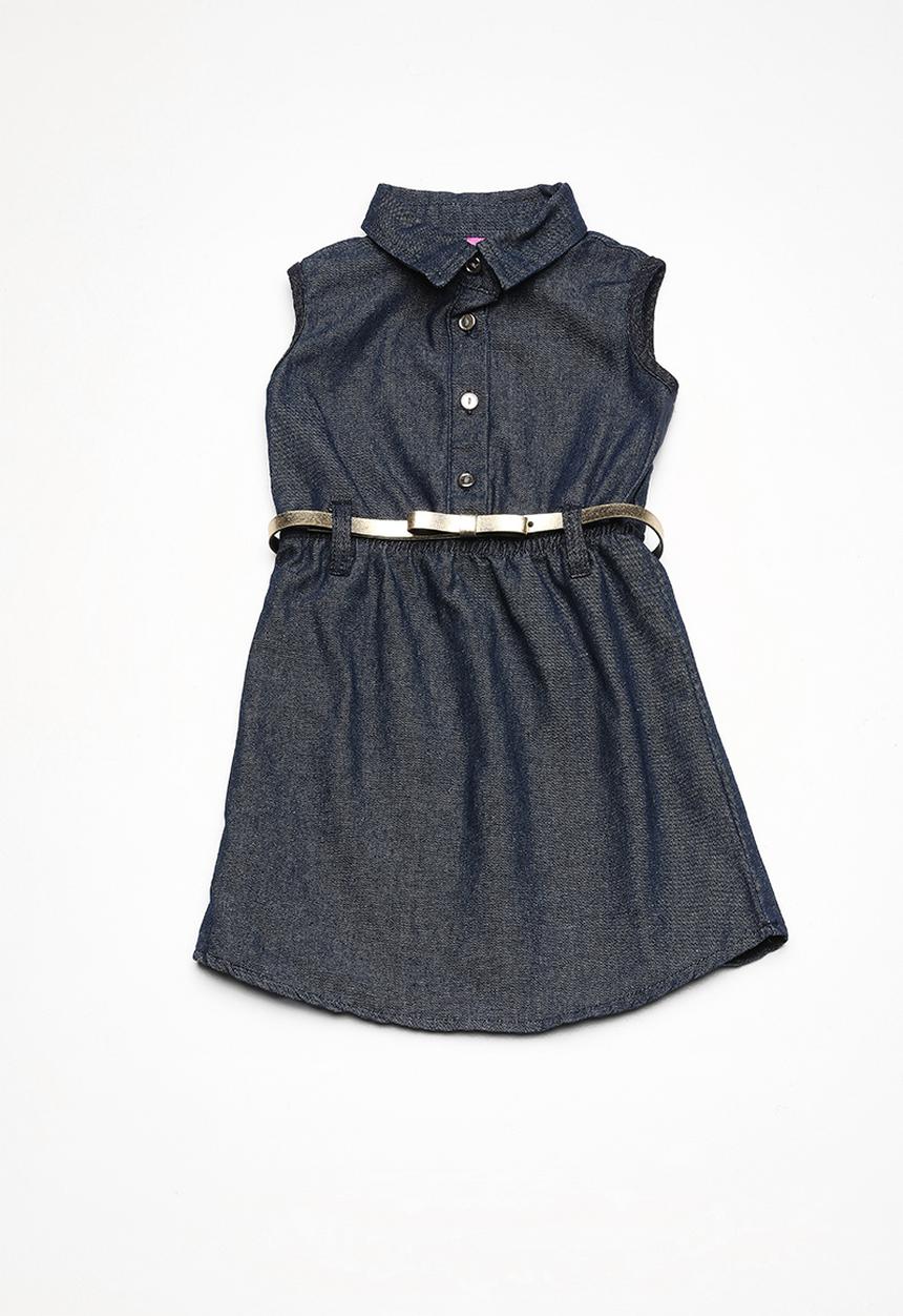 Twin Clothing - Top buttoned up denim shirt dress - blue