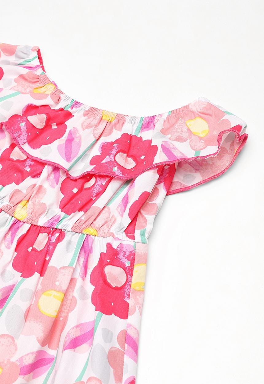Twin Clothing - Frill flower print dress - pink
