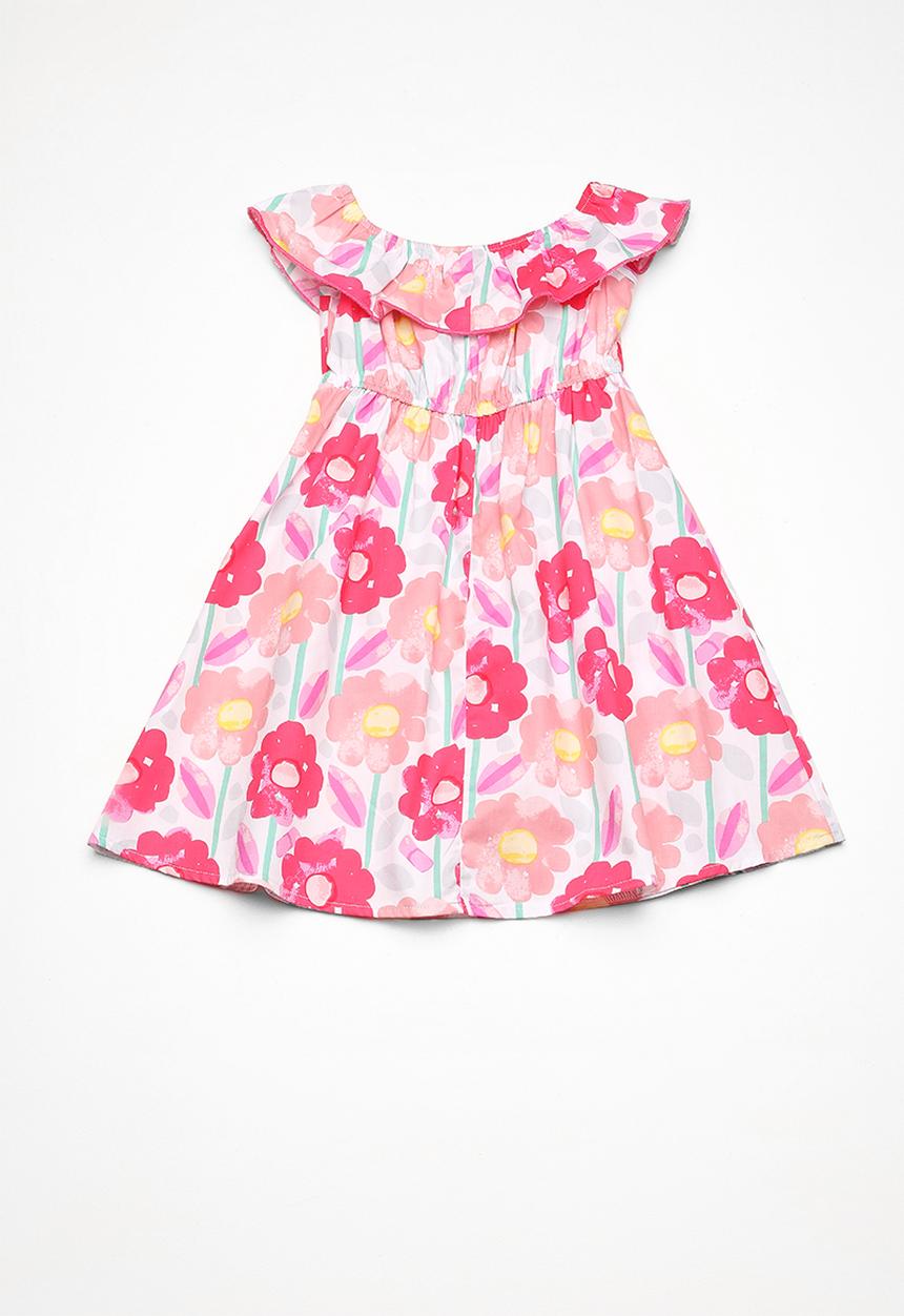 Twin Clothing - Frill flower print dress - pink