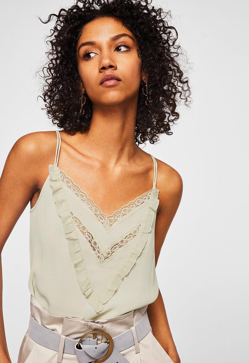 MANGO - Ruffled lace top - light green