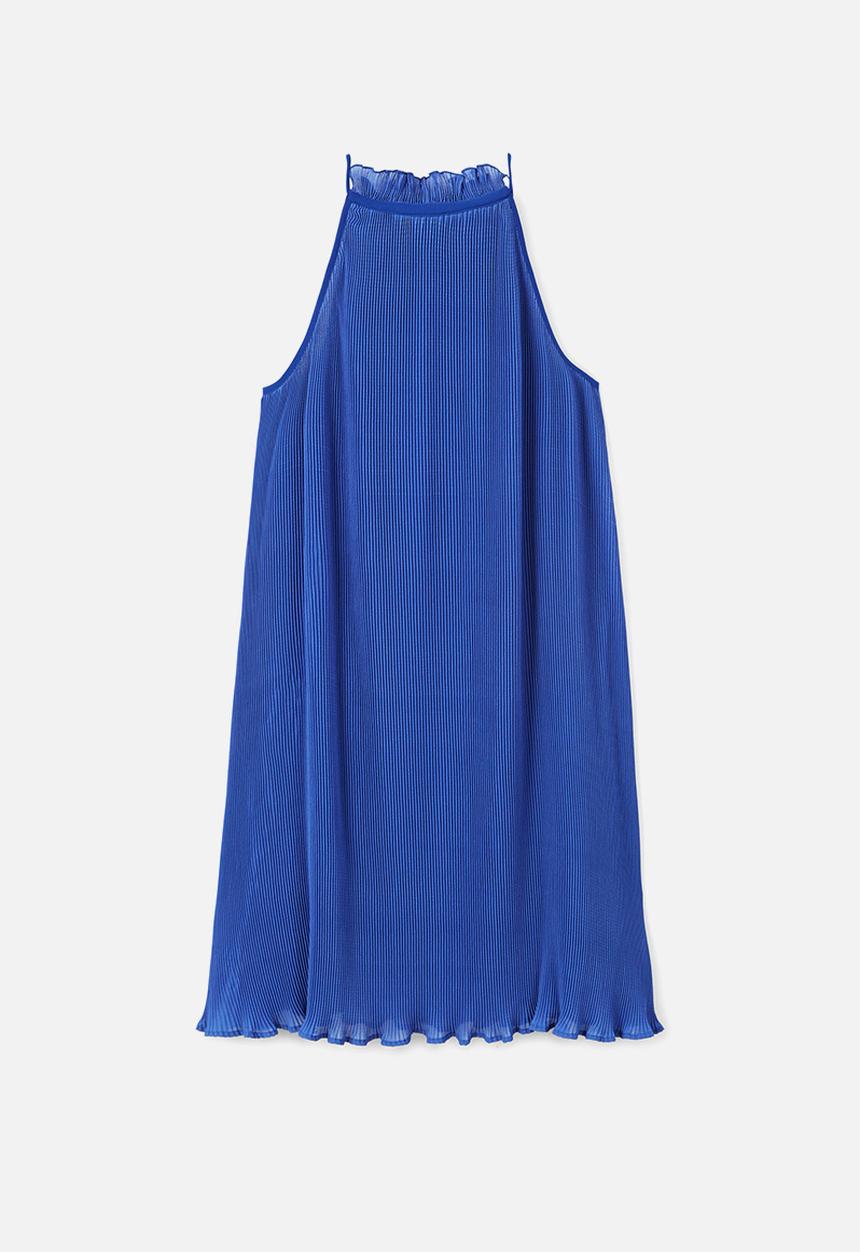 MANGO - Textured ruffled dress - blue