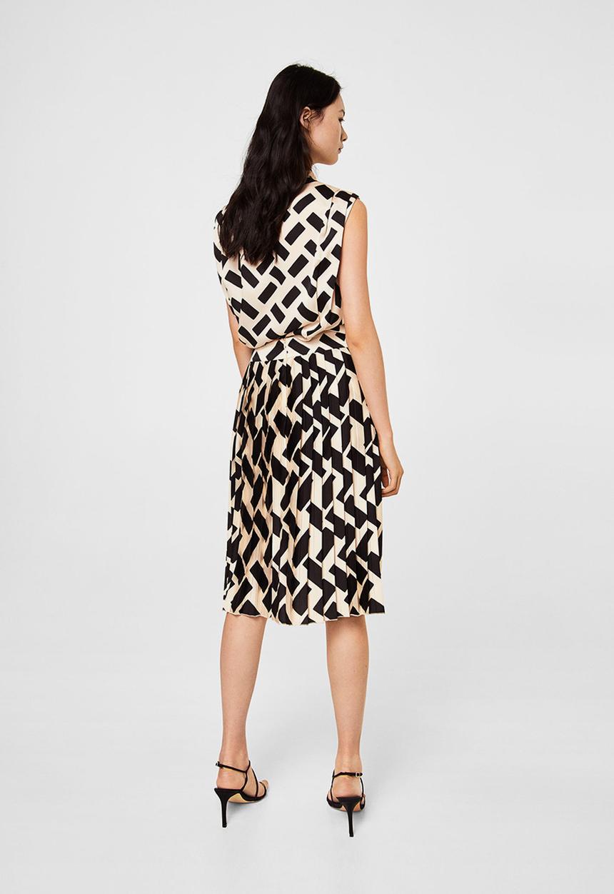 MANGO - Geometric-print sleeveless shirt - cream & black