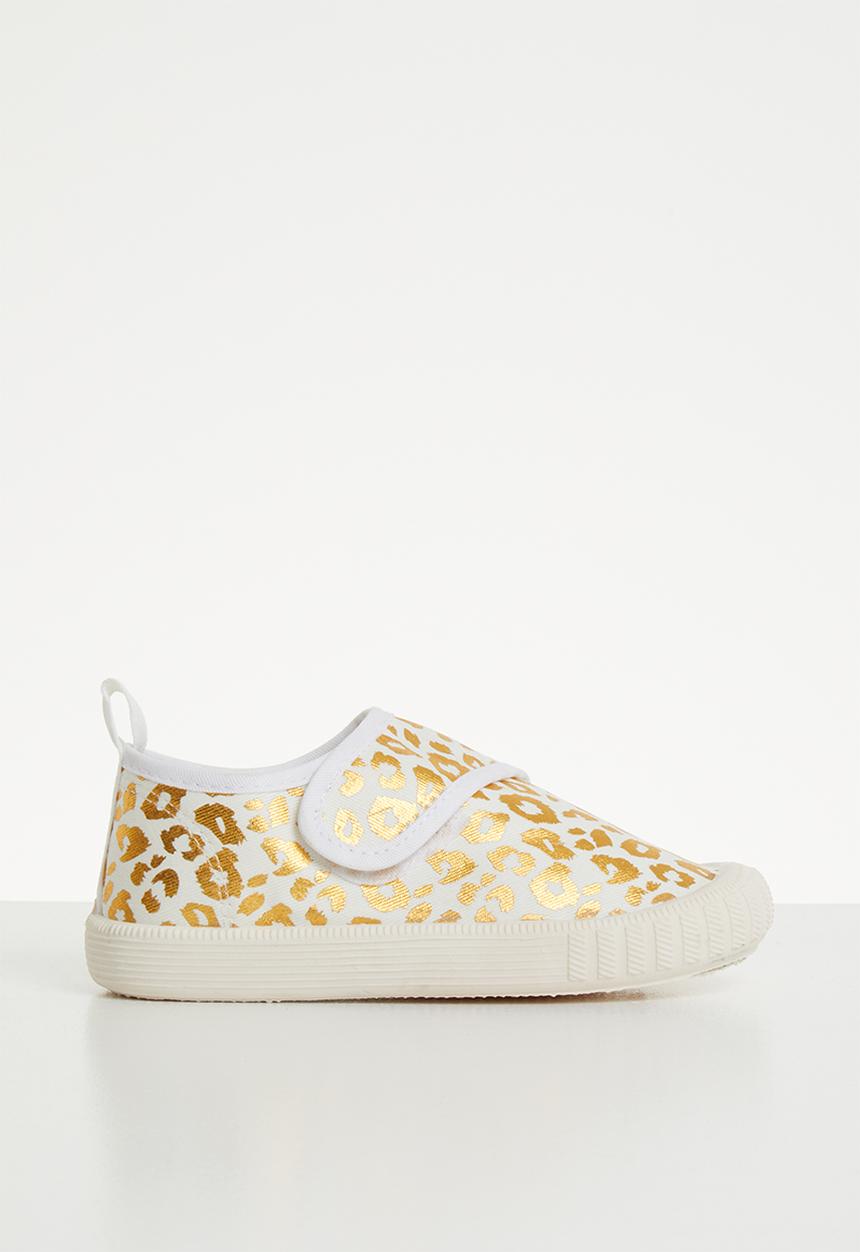 Pop Candy - Velcro strap sneaker - white &  gold