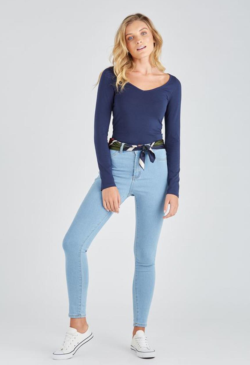 Supré  - Longsleeve longline deep v neck - navy