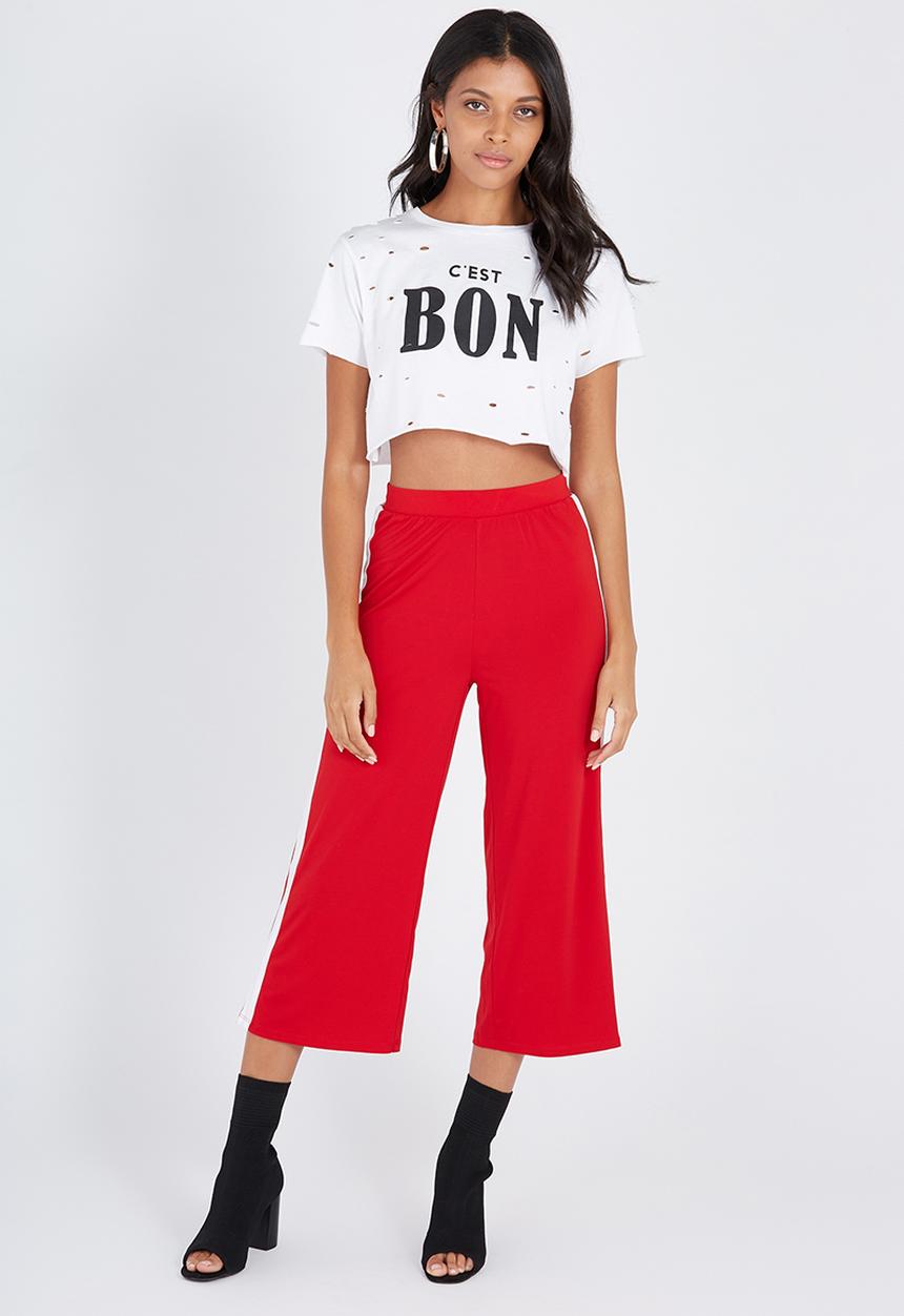 Supré  - Crepe wide leg pant - red - white
