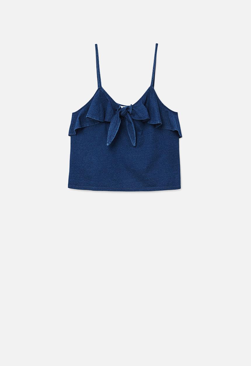 MANGO - Ruffled detail top dark - blue