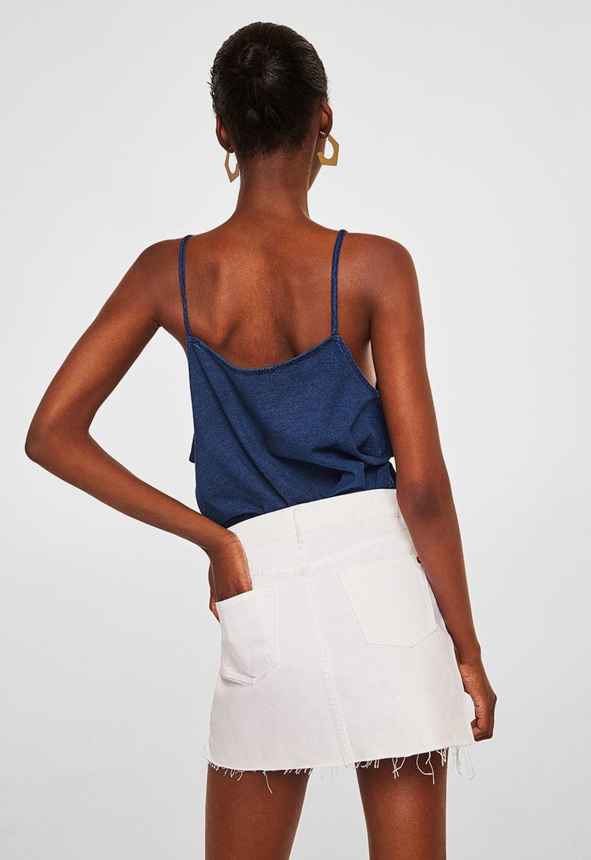 MANGO - Ruffled detail top dark - blue